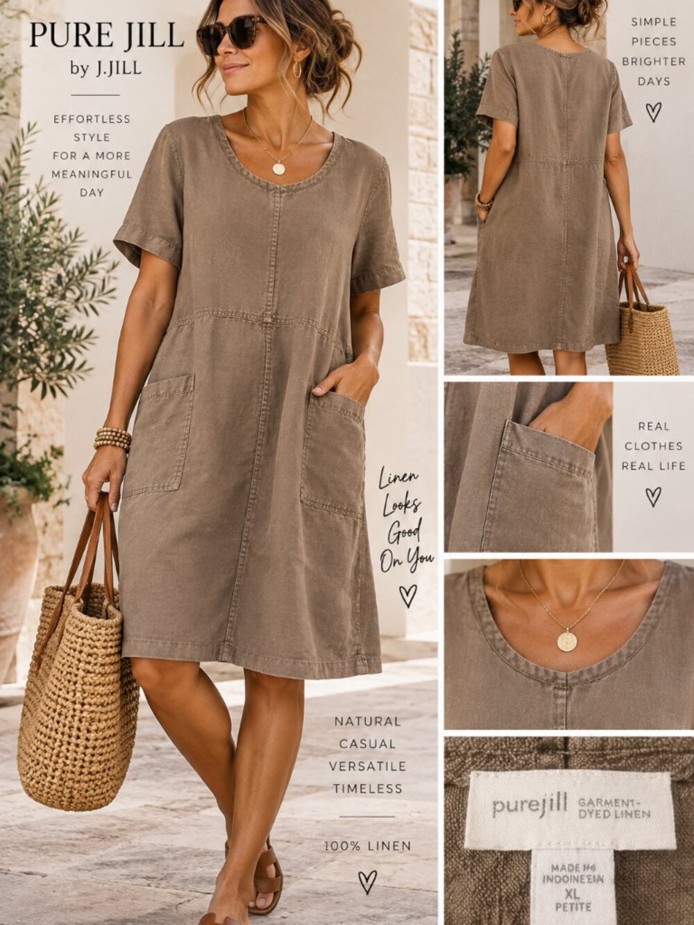 Pure Jill J.Jill XL 100% Linen Garment Dyed Shift Dress Pockets